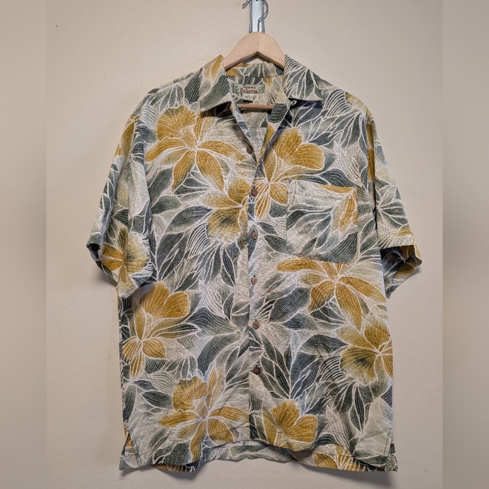 Tommy Bahama Silk Hawaiian Shirt Floral Green Yellow Men’s S